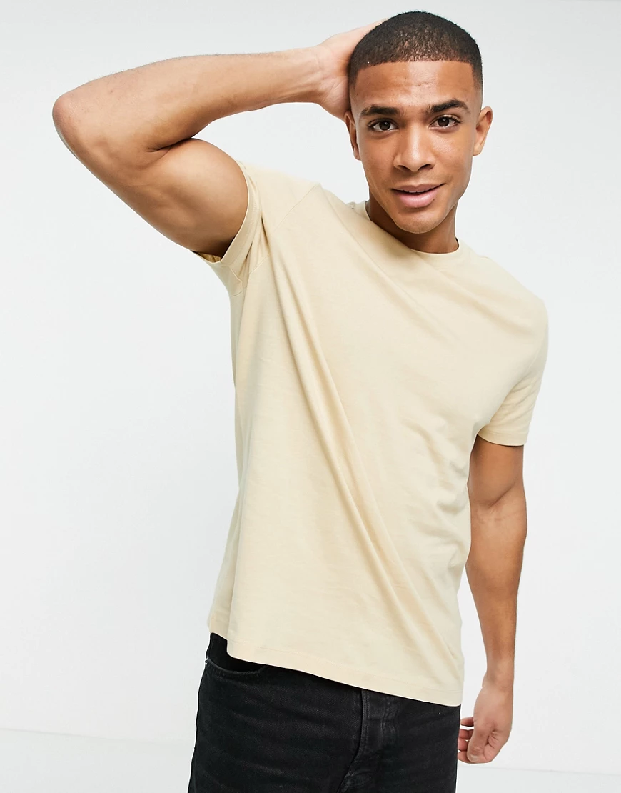 New Look – T-Shirt aus Bio-Baumwolle in Stein-Neutral günstig online kaufen