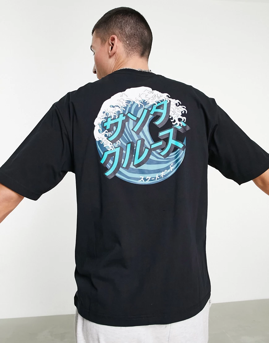 Santa Cruz – T-Shirt aus Bio-Baumwolle in Schwarz mit japanischem Wellen-Pu günstig online kaufen