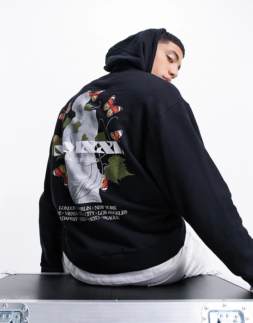 ASOS DESIGN – Oversize-Kapuzenpullover in Schwarz mit fotografischem Statue günstig online kaufen