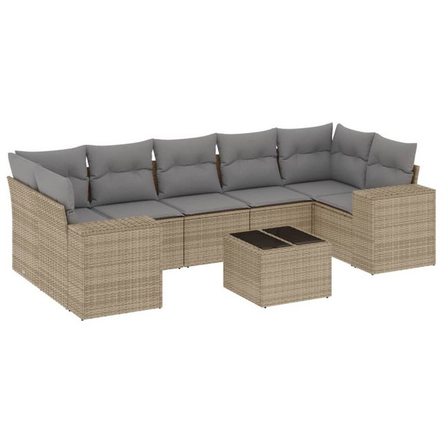 vidaXL Sofaelement 8-tlg. Garten-Sofagarnitur mit Kissen Beige Poly Rattan günstig online kaufen