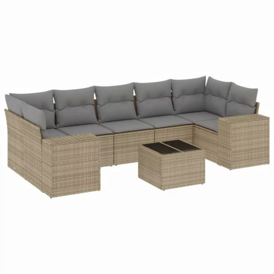 vidaXL Sofaelement 8-tlg. Garten-Sofagarnitur mit Kissen Beige Poly Rattan günstig online kaufen