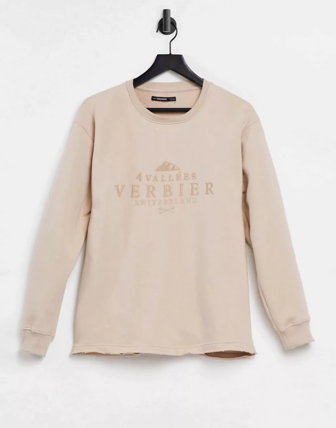 Threadbare – Lola – Sweatshirt in Stein mit aufgesticktem Slogan-Neutral günstig online kaufen