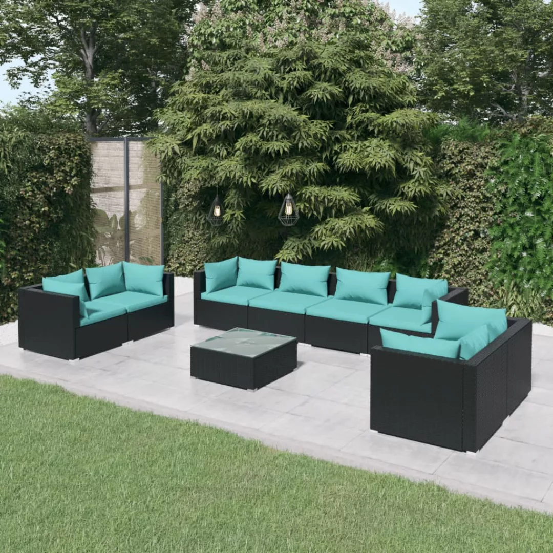 Vidaxl 9-tlg. Garten-lounge-set Mit Kissen Poly Rattan Schwarz günstig online kaufen