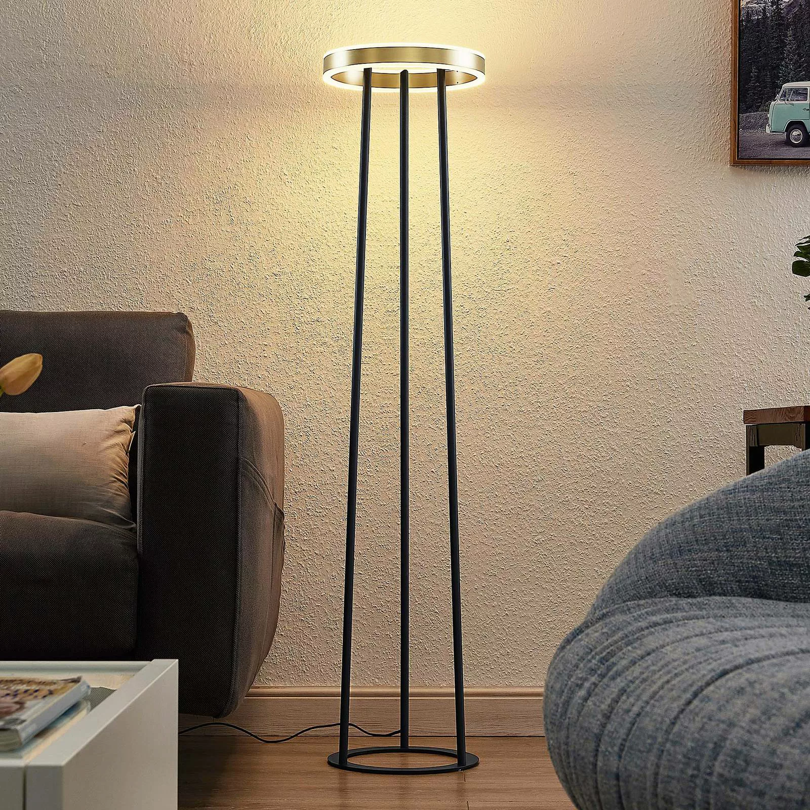 Lucande Seppe LED-Stehleuchte, Ø 30 cm, messing günstig online kaufen