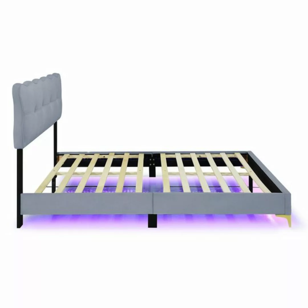 REDOM Polsterbett Doppelbett mit LED-Leuchten mit Rückenlehne mit Lattenros günstig online kaufen