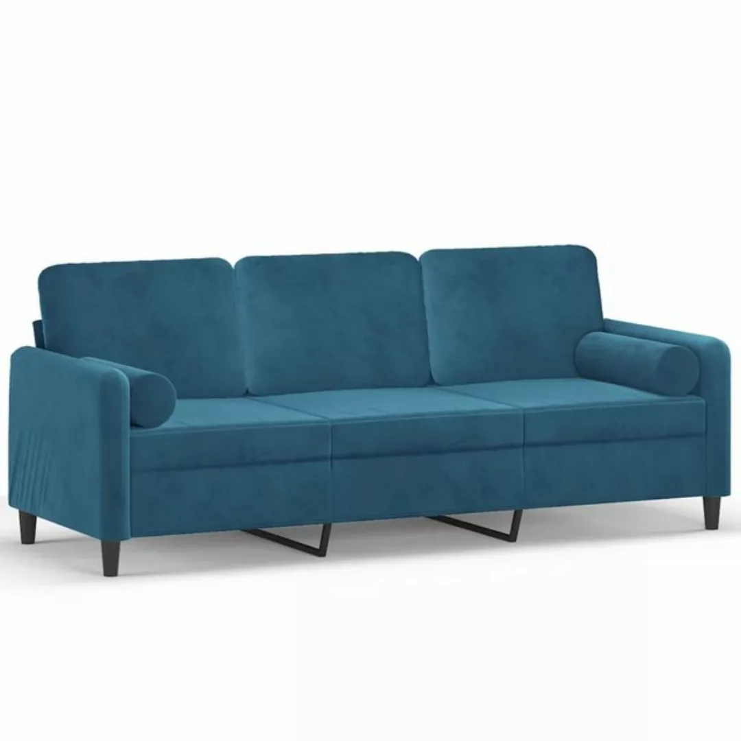 vidaXL Sofa, 3-Sitzer-Sofa mit Zierkissen Blau 180 cm Samt günstig online kaufen