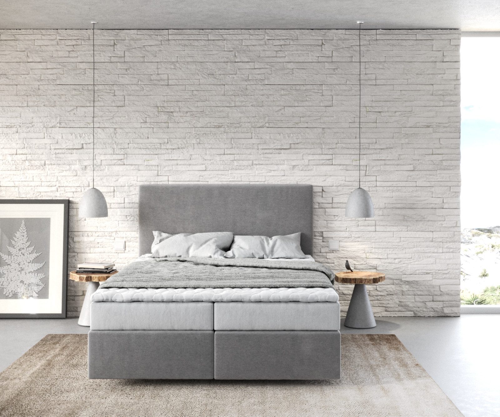 DELIFE Boxspringbett Dream-Well, Mikrofaser Grau 140x200 günstig online kaufen