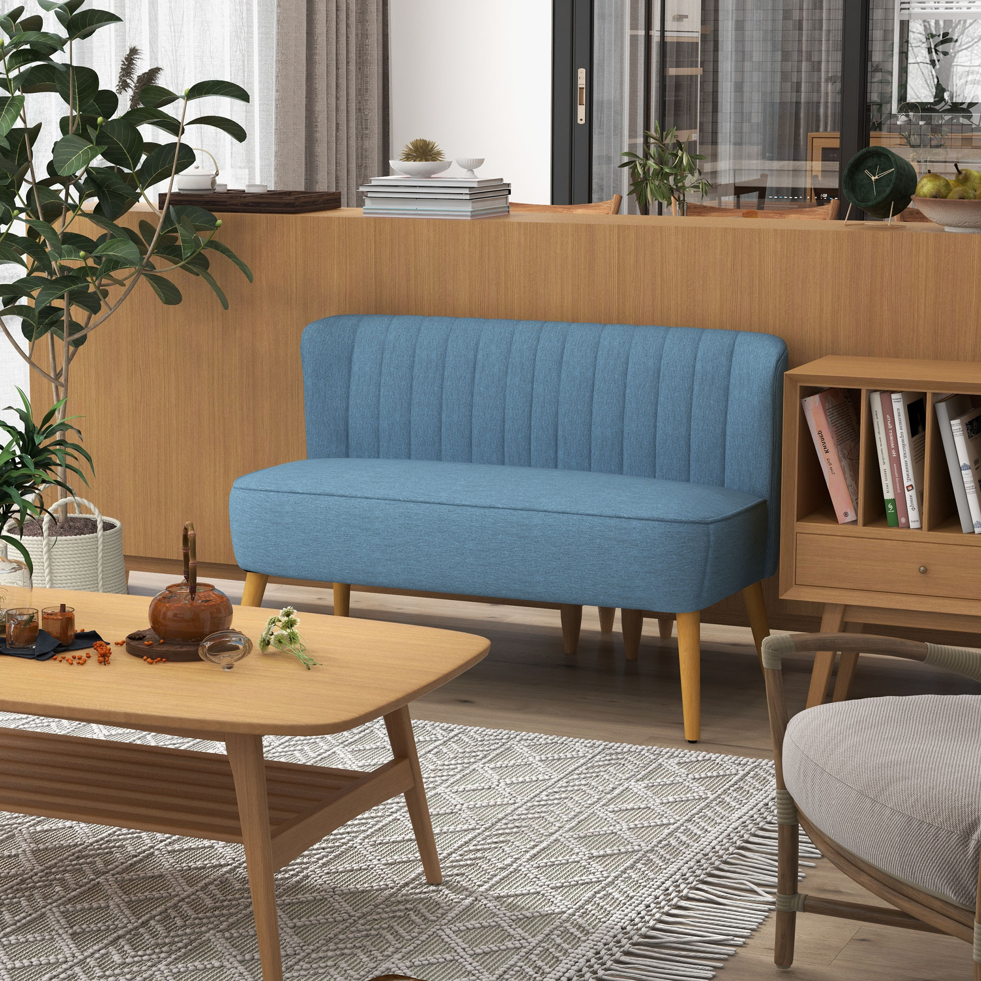 HOMCOM 2-Sitzer Sofa Loveseat mit Leinenoptik, Doppelsofa mit Holzbeinen, b günstig online kaufen