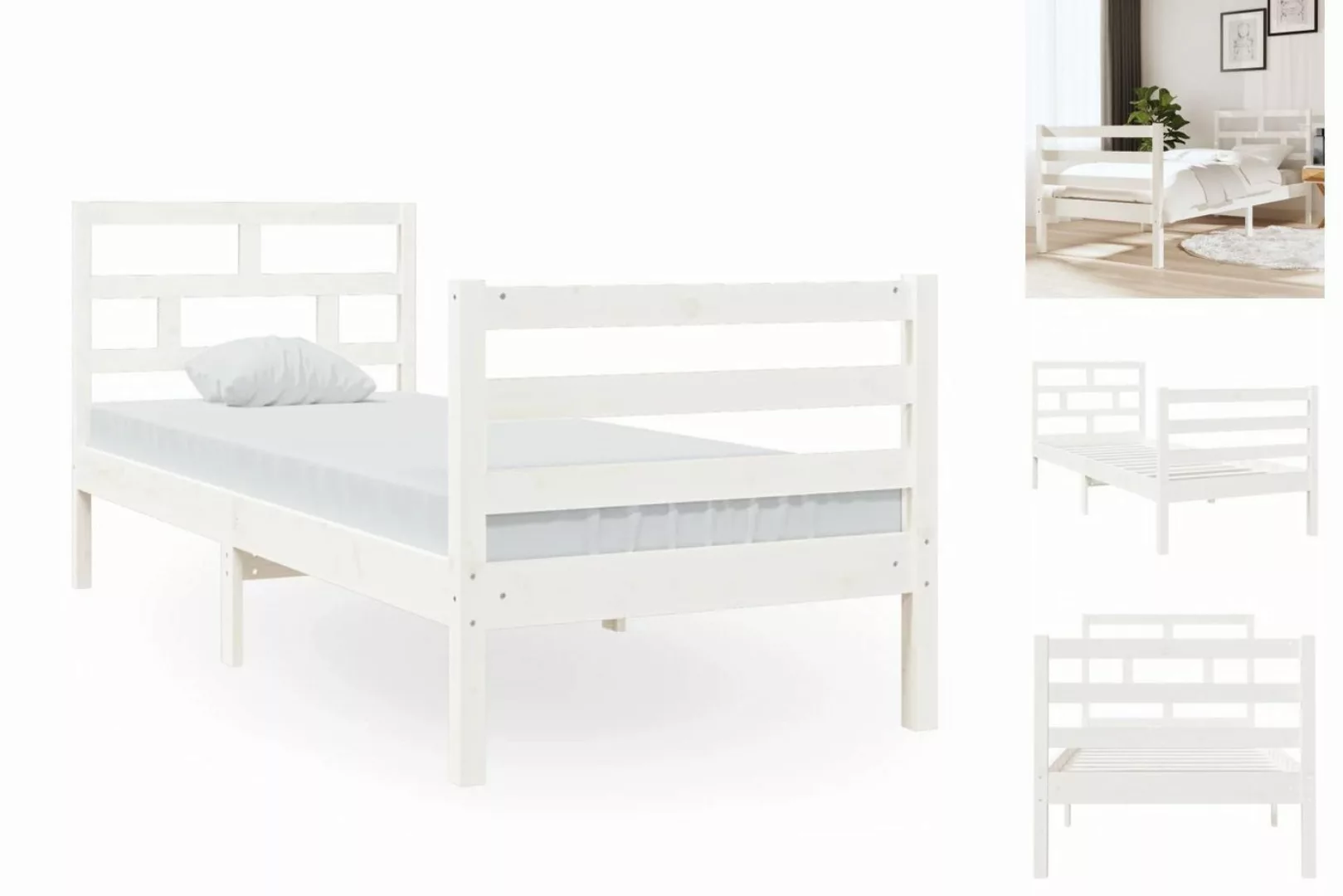 vidaXL Bettgestell Massivholzbett Weiß 75x190 cm 2FT6 Small Single Bett Bet günstig online kaufen