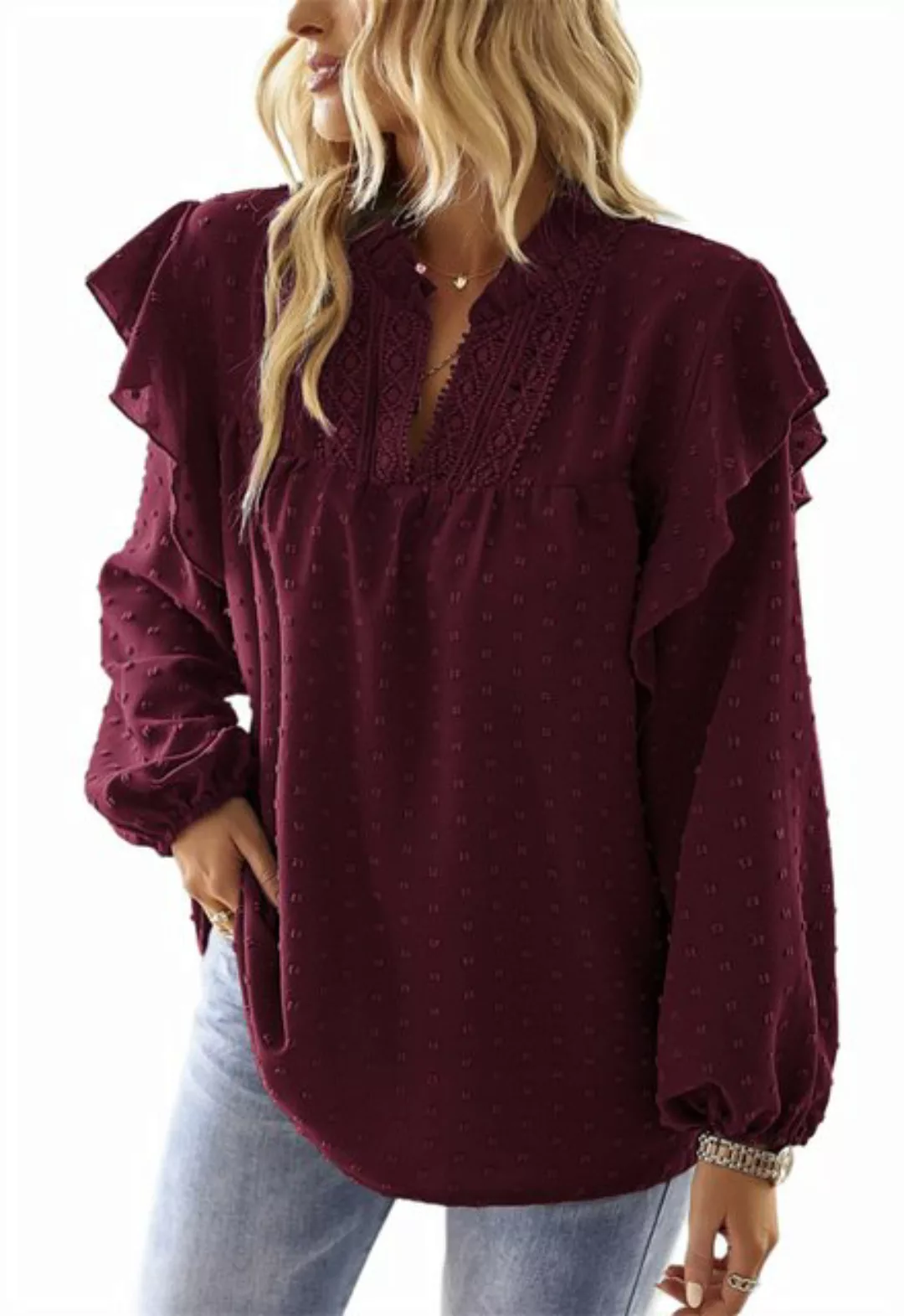 ZWY Langarmbluse Damenhemd mit dünnen Laternenärmeln, einfarbiges, lässiges günstig online kaufen