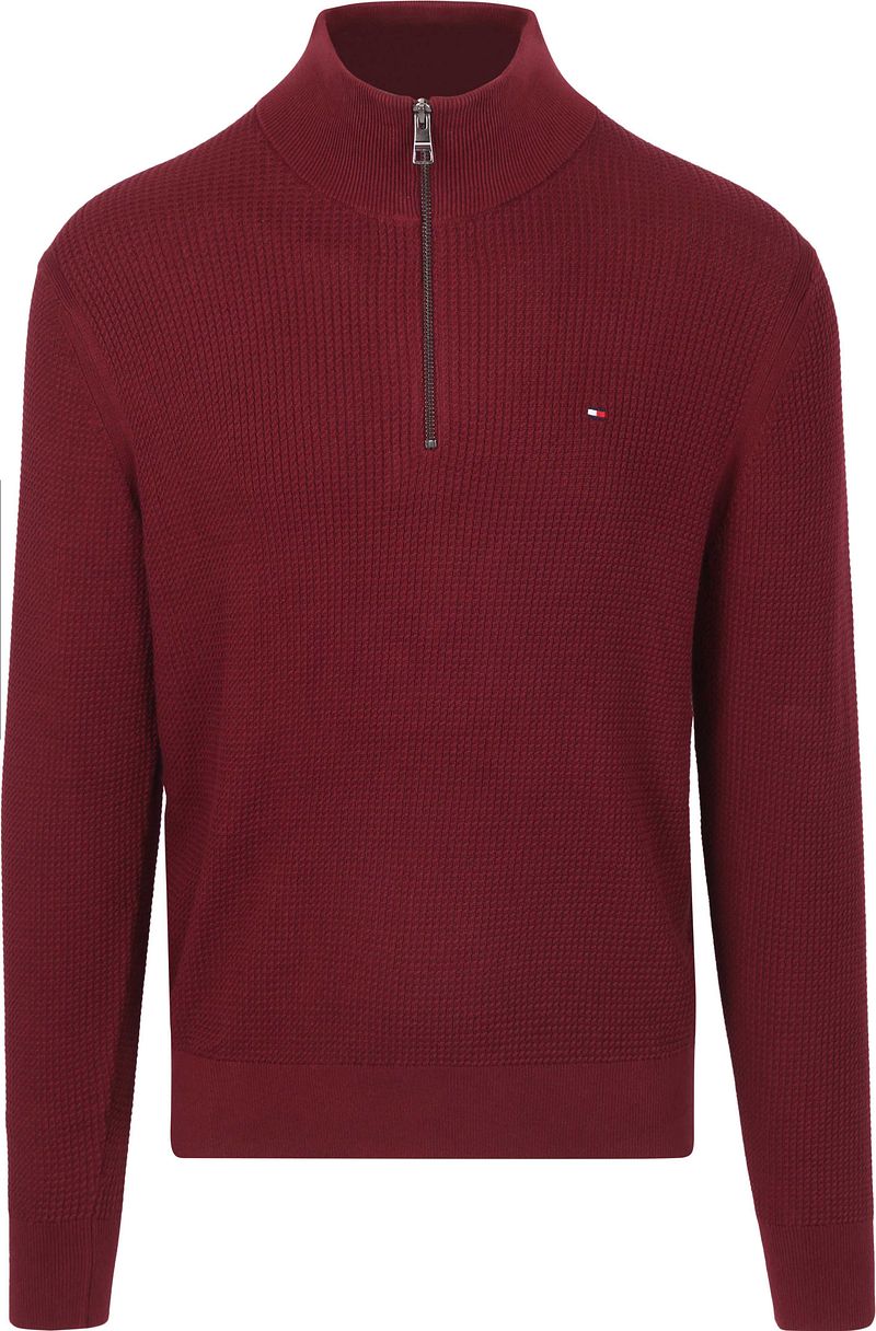 Tommy Hilfiger Half Zip Kabelpullover Bordeaux - Größe XXL günstig online kaufen