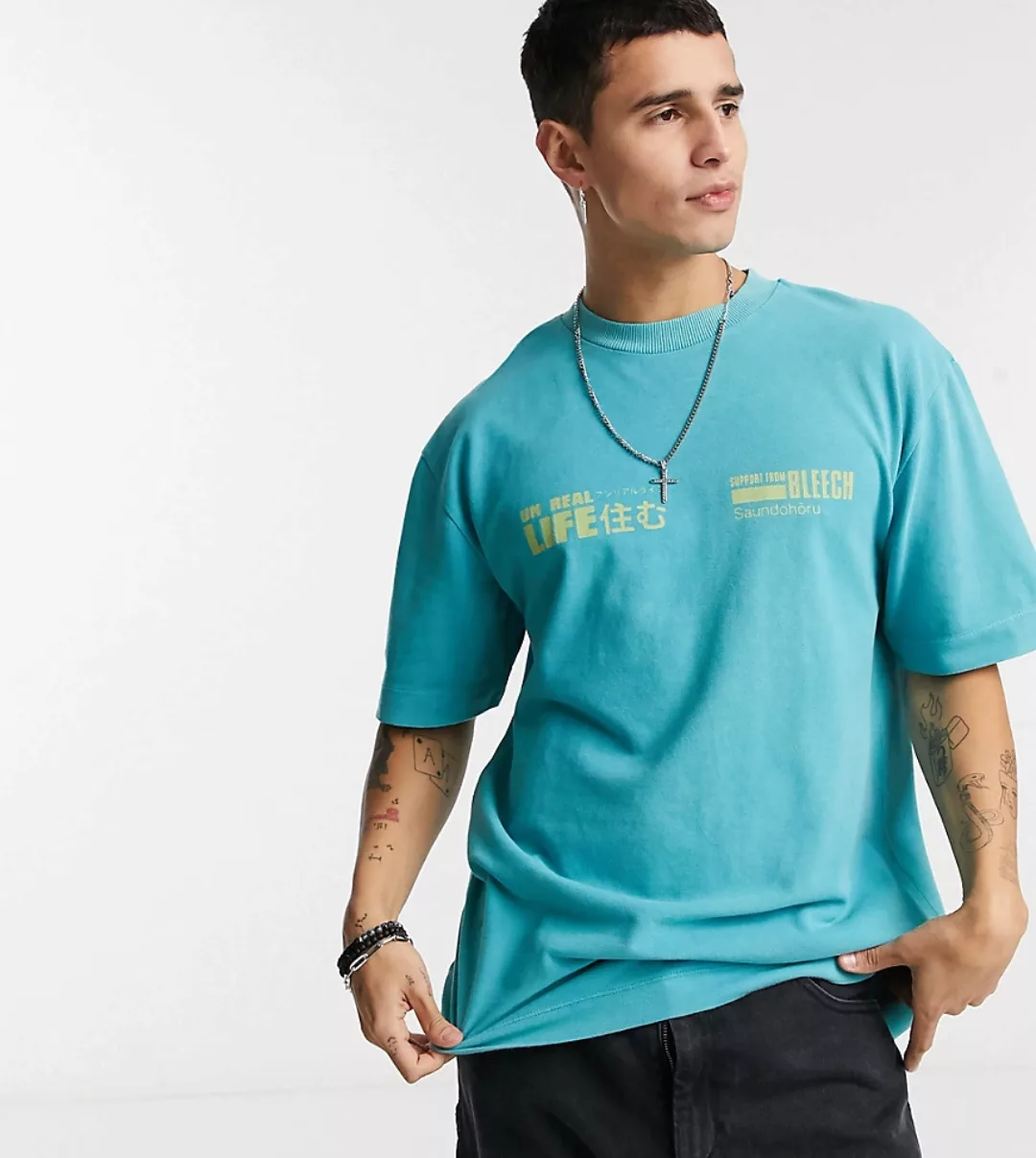 COLLUSION – T-Shirt in Blau aus Pikee-Material mit Aufdruck günstig online kaufen