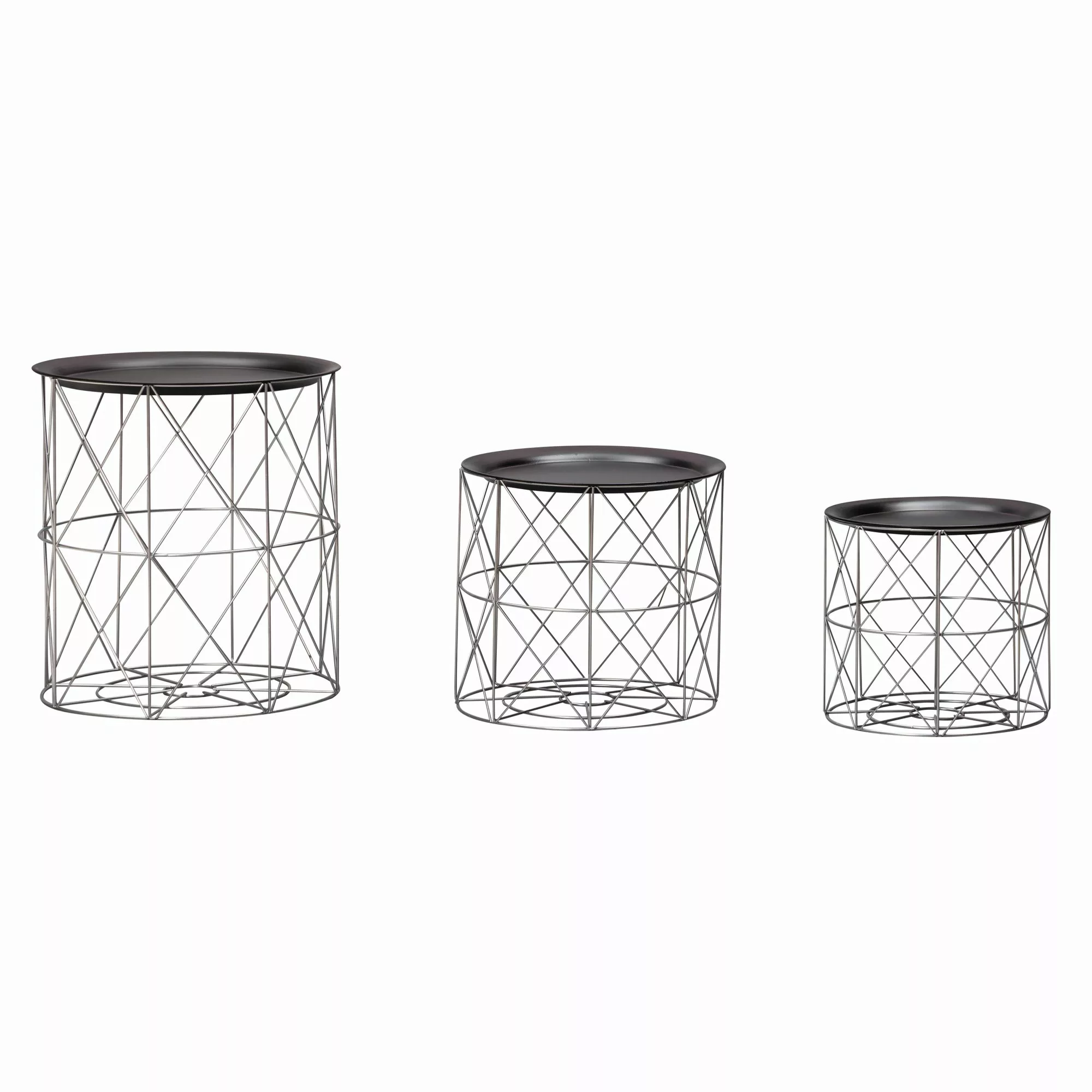 Design Beistelltisch 3er Set aus Körben Schwarz / Silber | Moderne Korbtisc günstig online kaufen