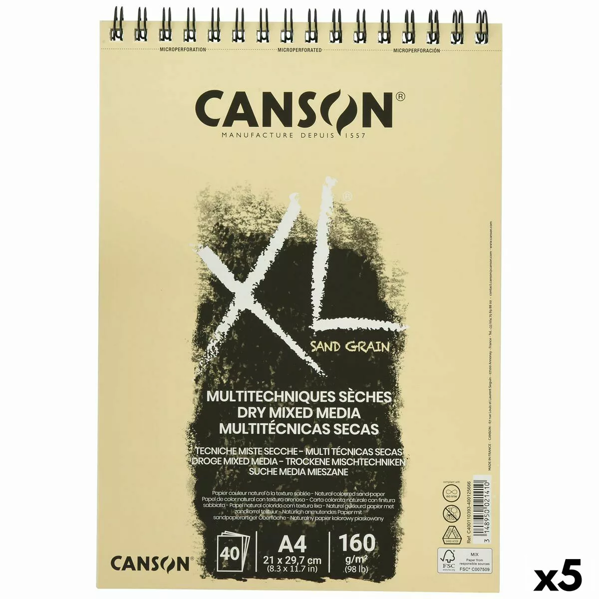 Zeichenblock Canson Xl Sand Natürlich A4 40 Bettlaken 160 G/m2 5 Stück günstig online kaufen