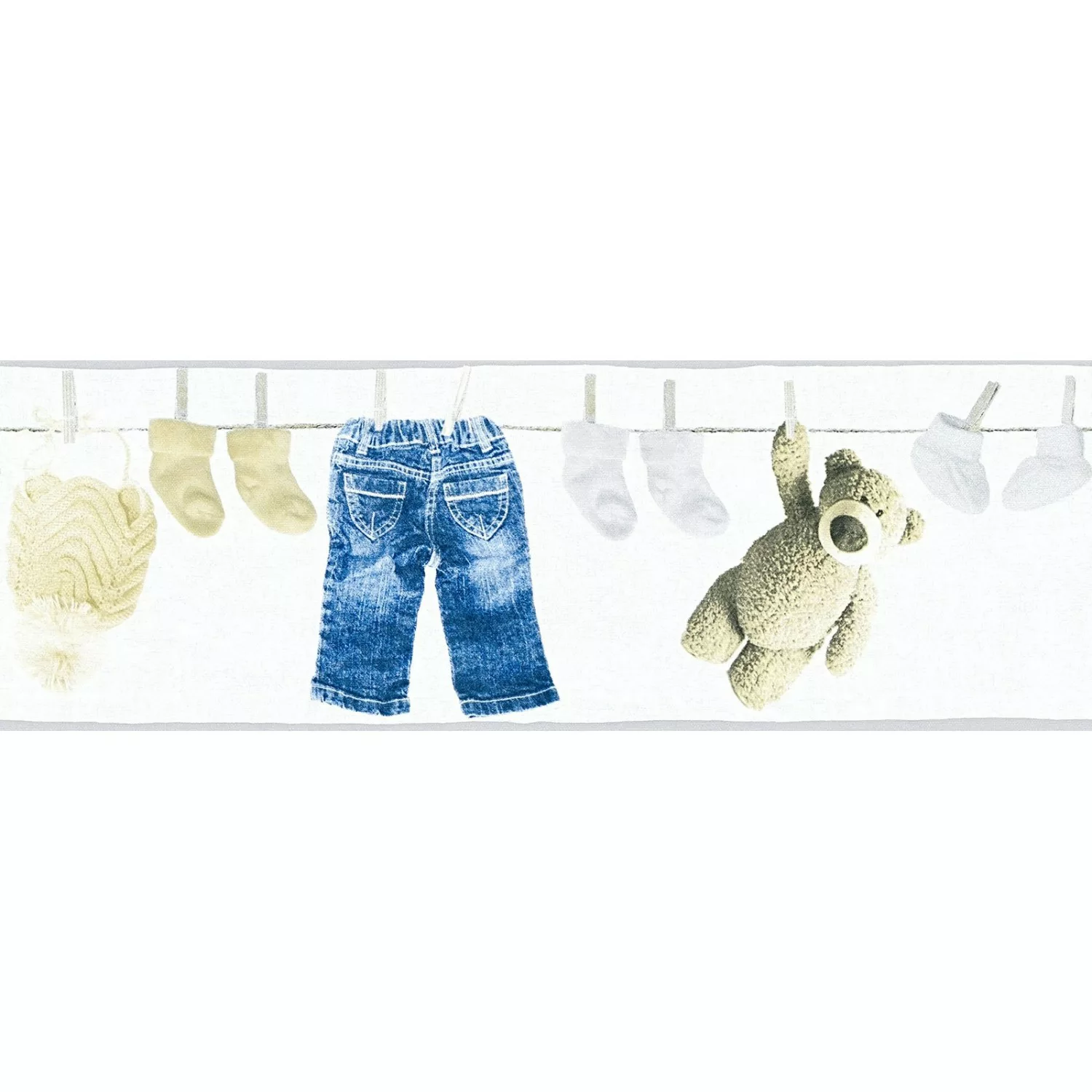 A.S. Création Tapetenbordüre Jeans-Optik Blau Creme-Beige und Weiß 0,13 x 5 günstig online kaufen