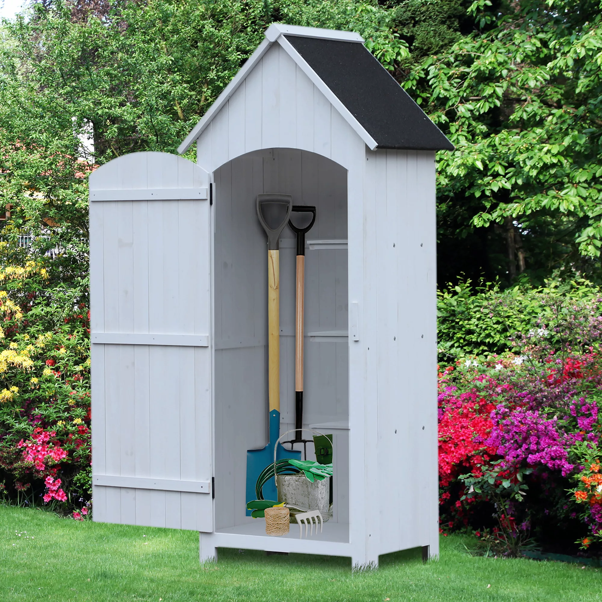 Outsunny Gartenschrank Holz Gerätehaus mit Giebeldach und Bitumenpappe, Wei günstig online kaufen