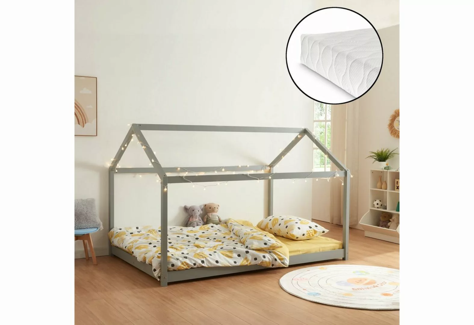 en.casa Kinderbett (Bett und Matratzen), »Cerro« mit Matratze 120x200cm Gra günstig online kaufen