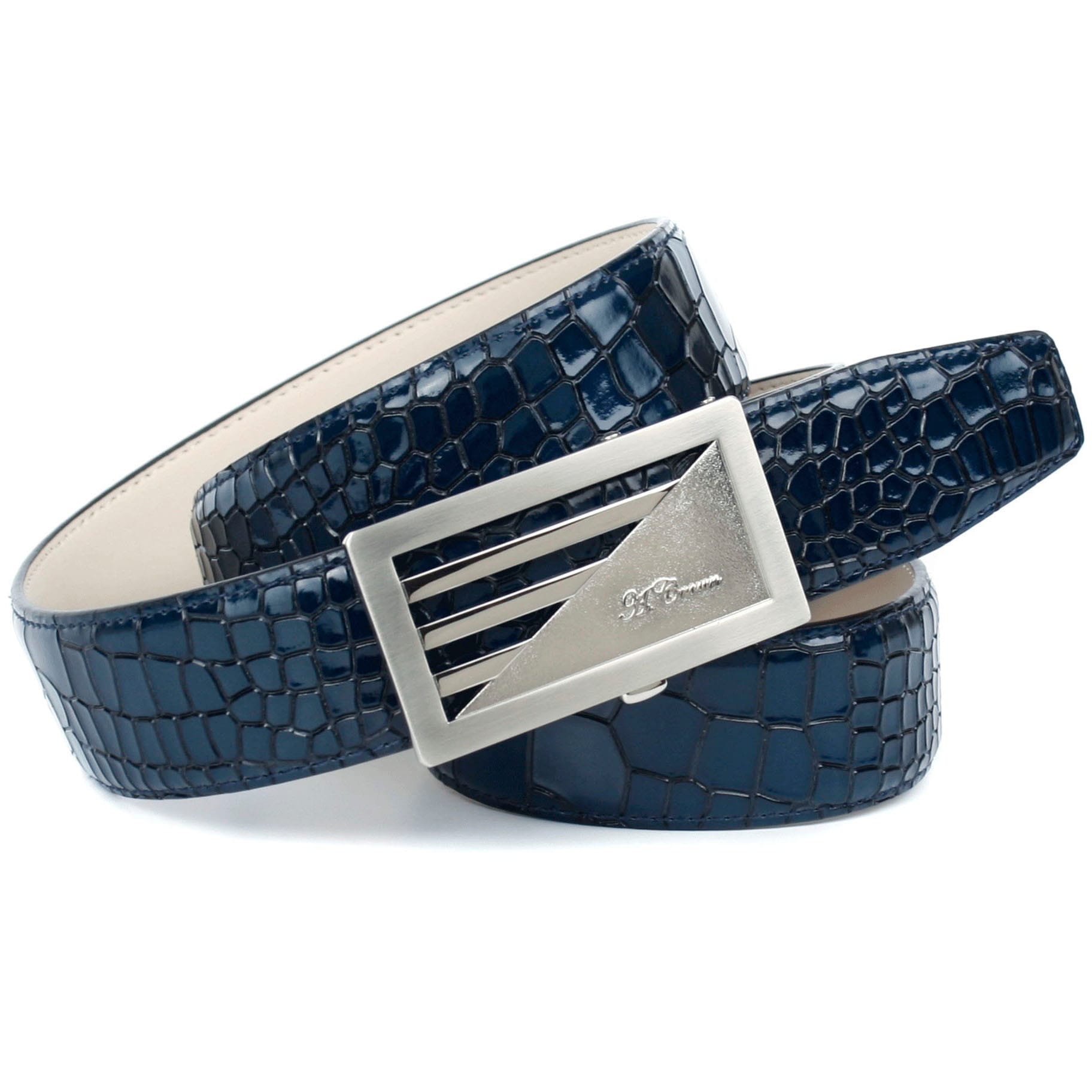 Anthoni Crown Ledergürtel, in Kroko-Design in blau günstig online kaufen
