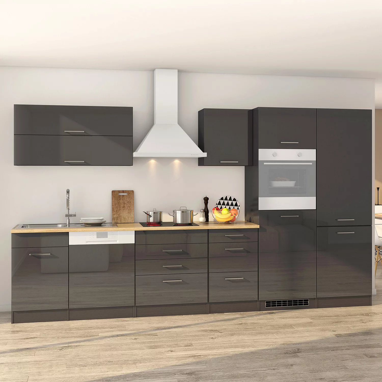 Held Möbel Küchenzeile/Küchenblock Mailand 360 cm Grau Hochglanz-Grau Matt günstig online kaufen