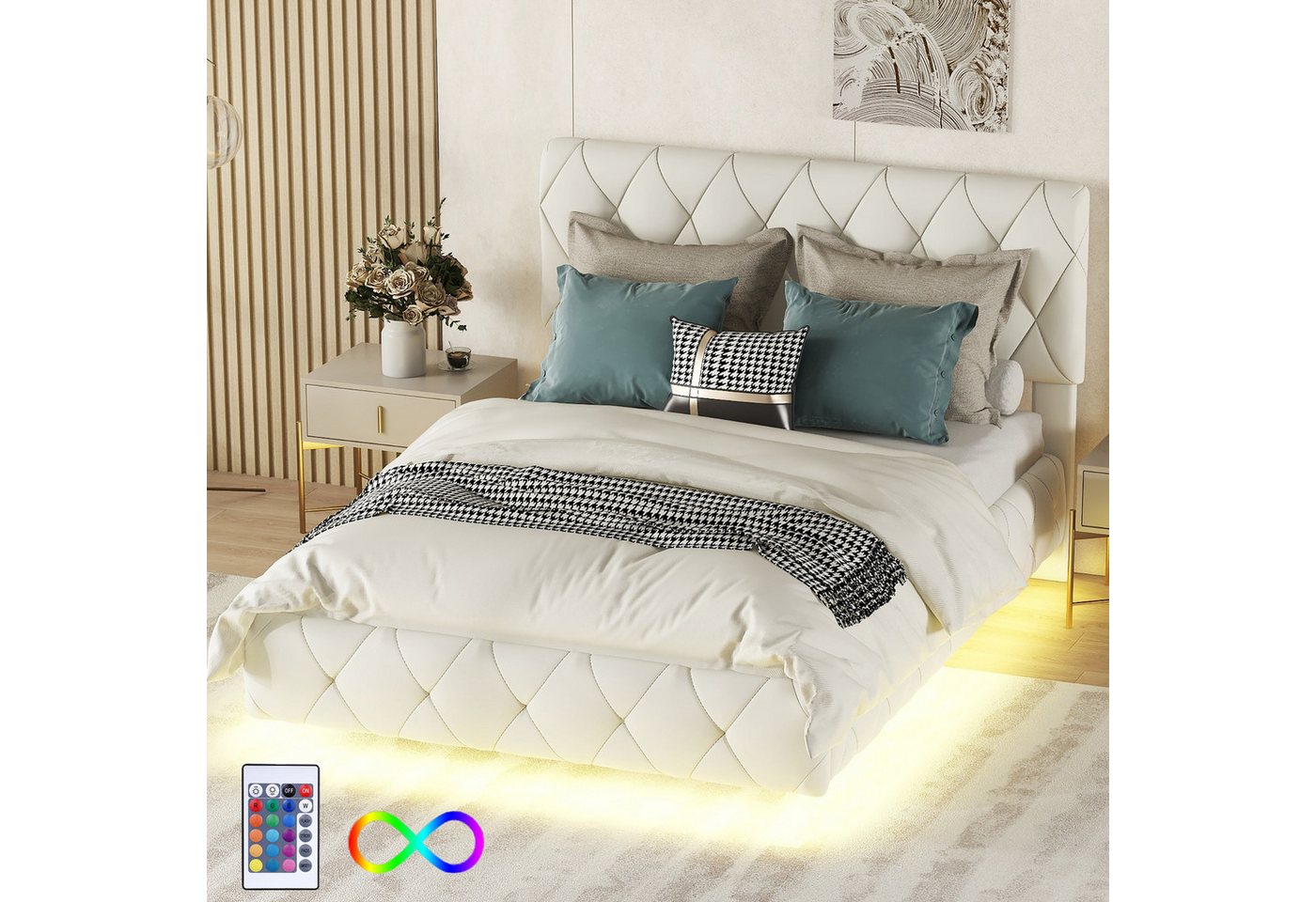 TavilaEcon Polsterbett Doppelbett Schwebebett Gästebett mit Lichtleisten, 1 günstig online kaufen