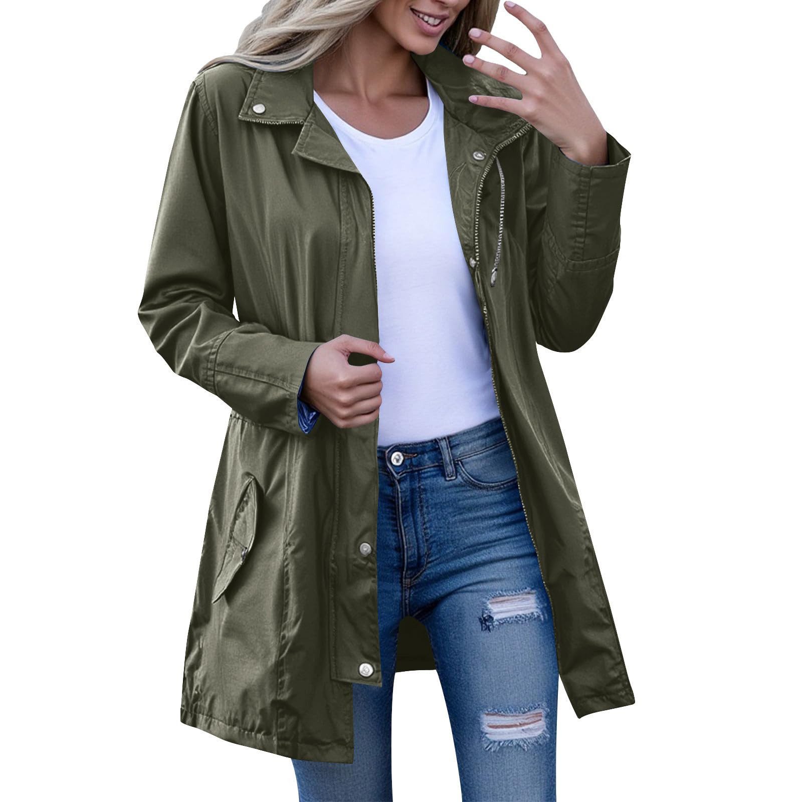 RWEUOQ Regenmantel Damen-Windjacke mit Streifenfutter und günstig online kaufen
