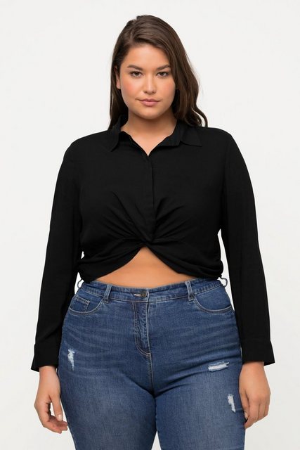 Ulla Popken Hemdbluse Hemdbluse Knoten kurz Hemdkragen Langarm günstig online kaufen