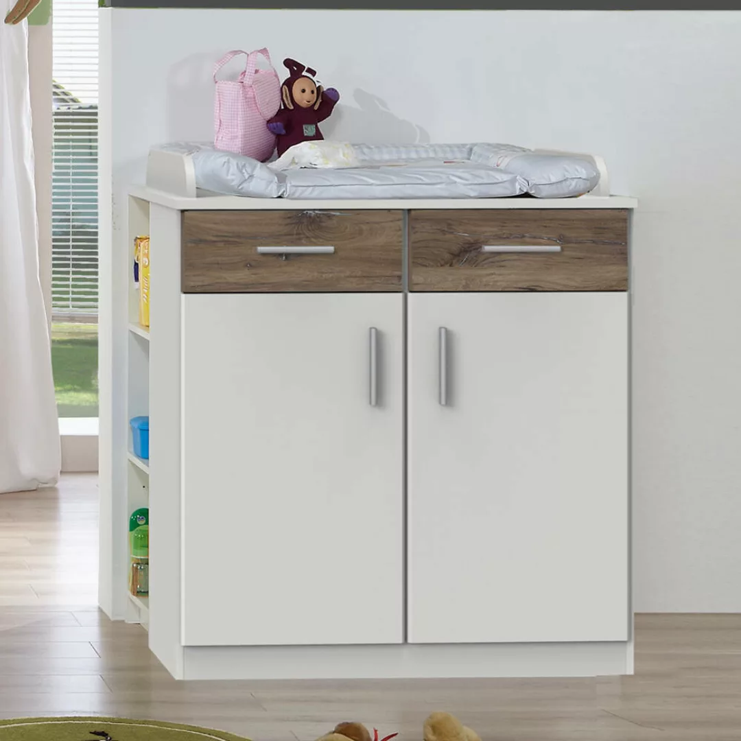 Babyzimmer Wickelkommode mit Unterschrank JOHANNESBURG-43 in weiß mit Eiche günstig online kaufen