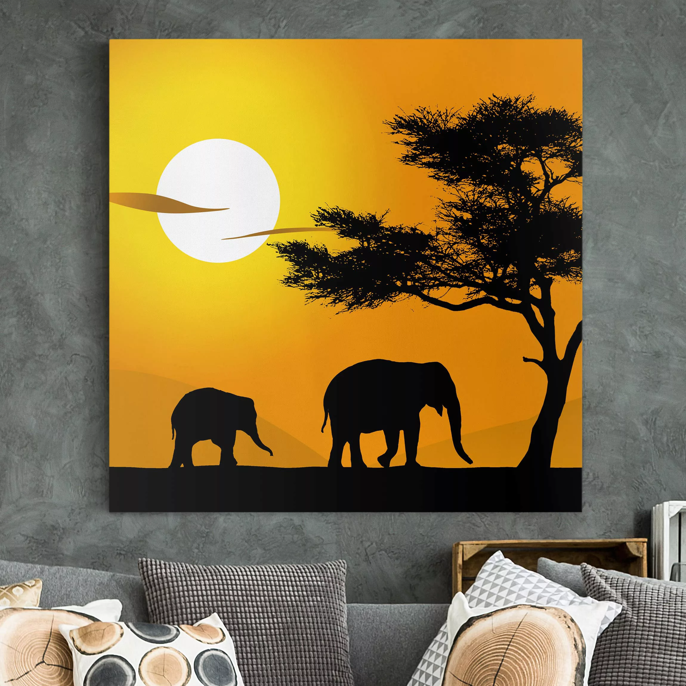 Leinwandbild Afrika - Quadrat African Elefant Walk günstig online kaufen