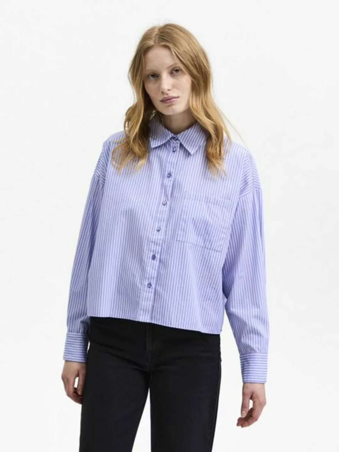 SELECTED FEMME Blusenshirt Cropped Basic Bluse Langarm Hemd aus Baumwolle S günstig online kaufen
