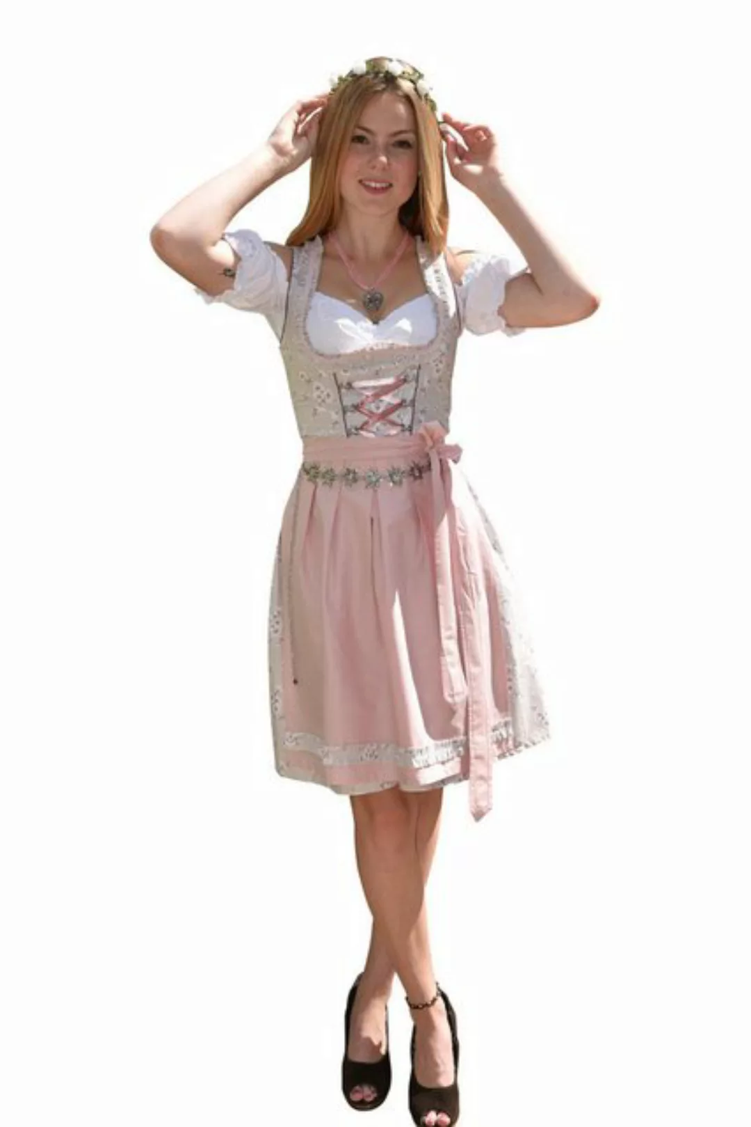 Entari Dirndl Trachtenkleid 502GT Grau Rosa Geblümt (3tlg) Geblümt günstig online kaufen