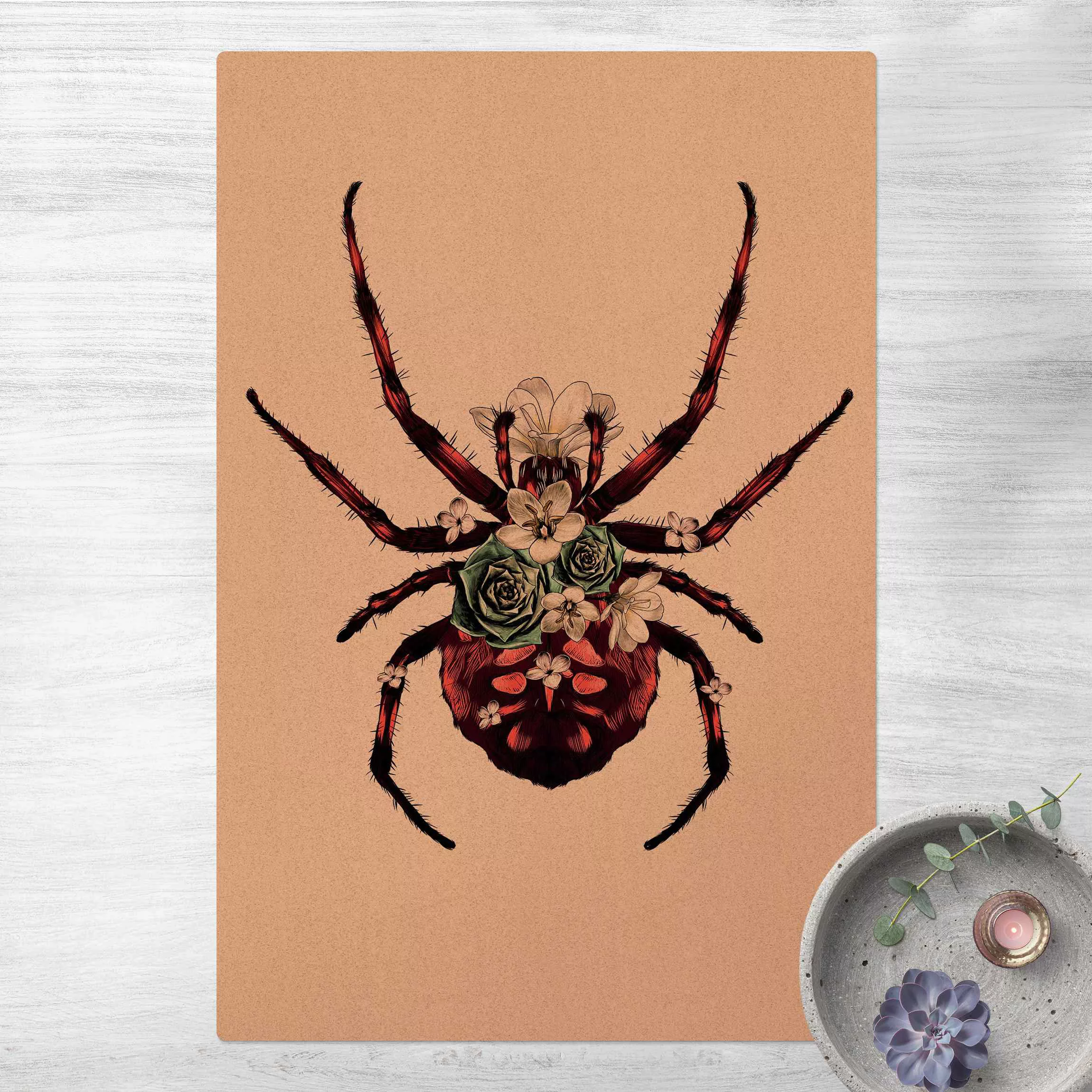 Kork-Teppich Illustration florale Spinne günstig online kaufen