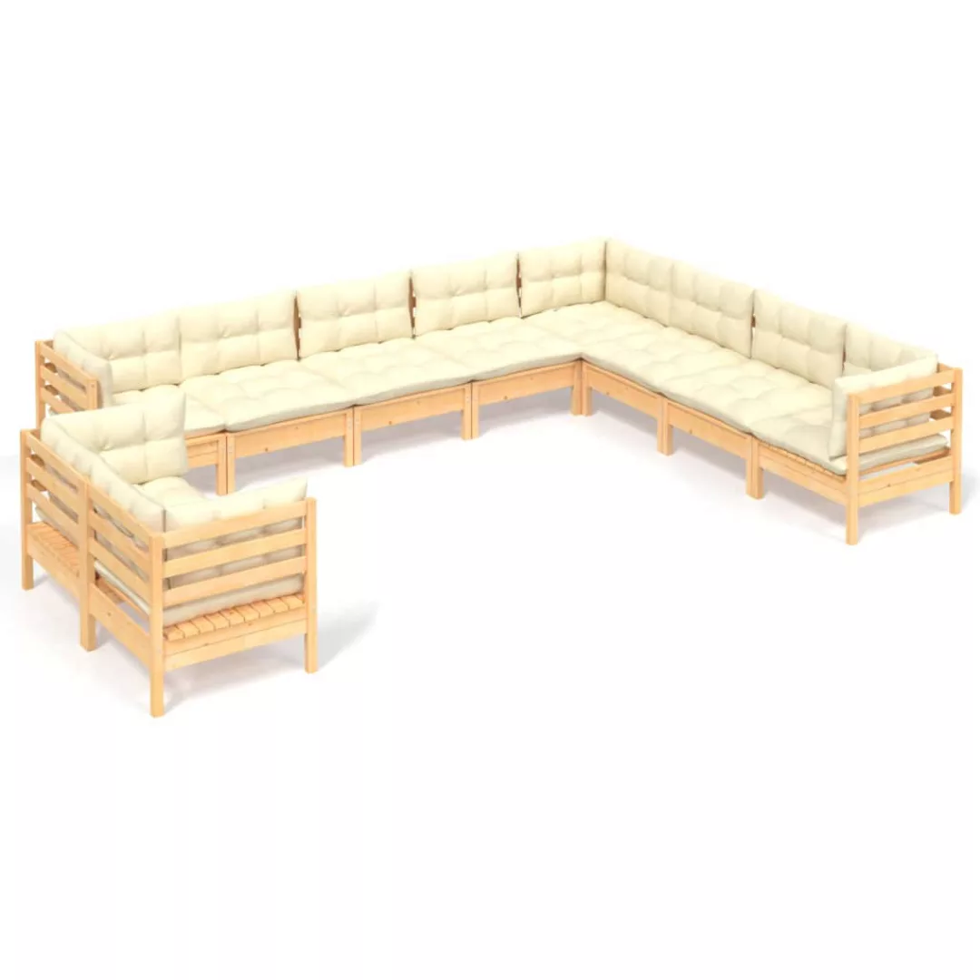 10-tlg. Garten-lounge-set Mit Creme Kissen Massivholz Kiefer günstig online kaufen