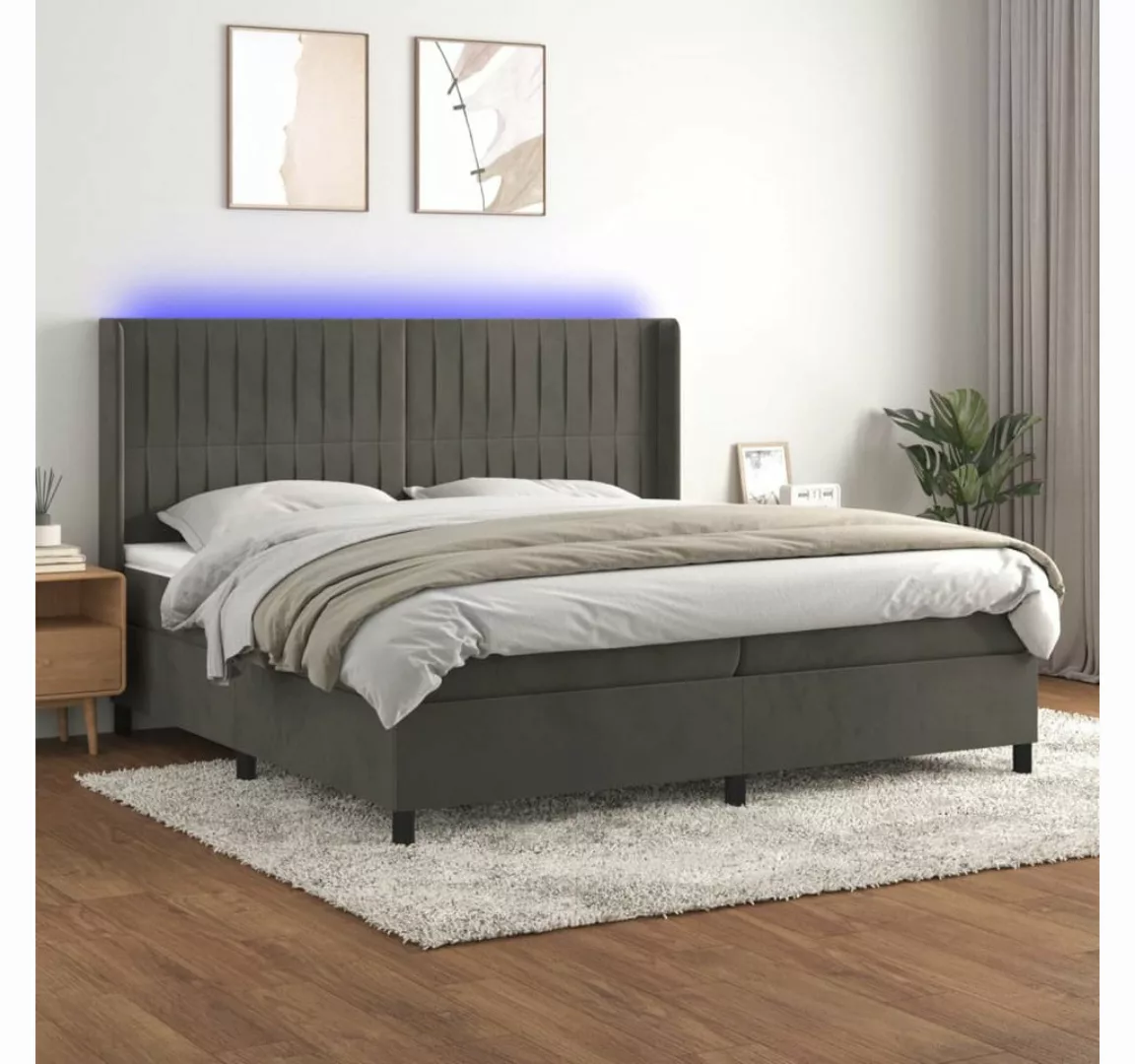 vidaXL Boxspringbett Boxspringbett mit Matratze und LED Samt (200 x 200 cm, günstig online kaufen