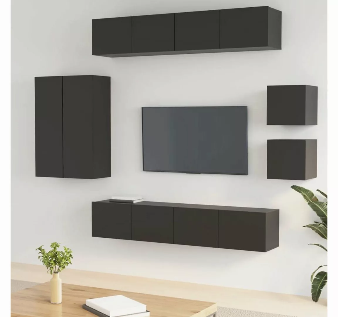 furnicato TV-Schrank 8-tlg. TV-Schrank-Set Schwarz Holzwerkstoff günstig online kaufen