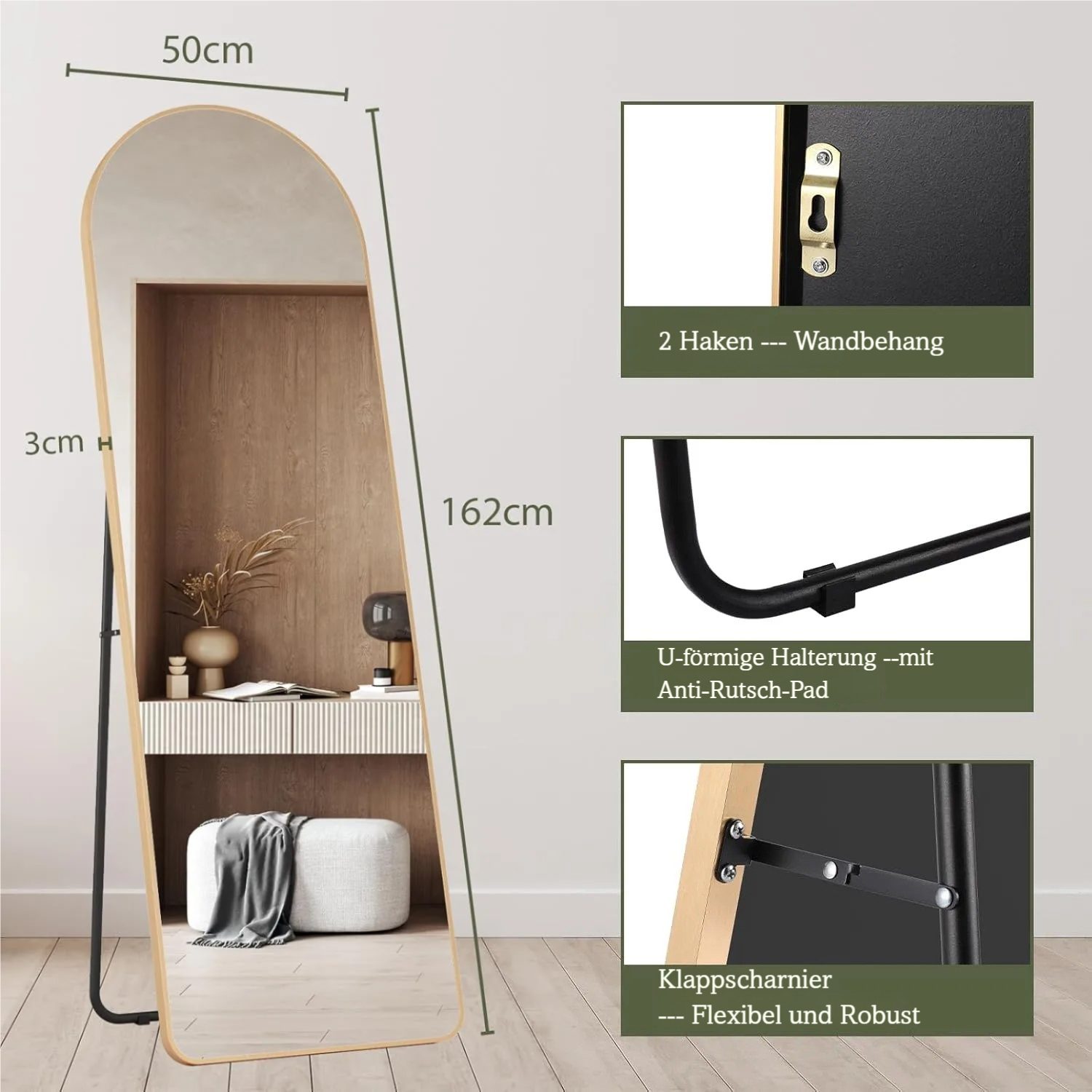 TLGREEN Ganzkörperspiegel Standspiegel mit Metallrahmen, (50x163cm günstig online kaufen