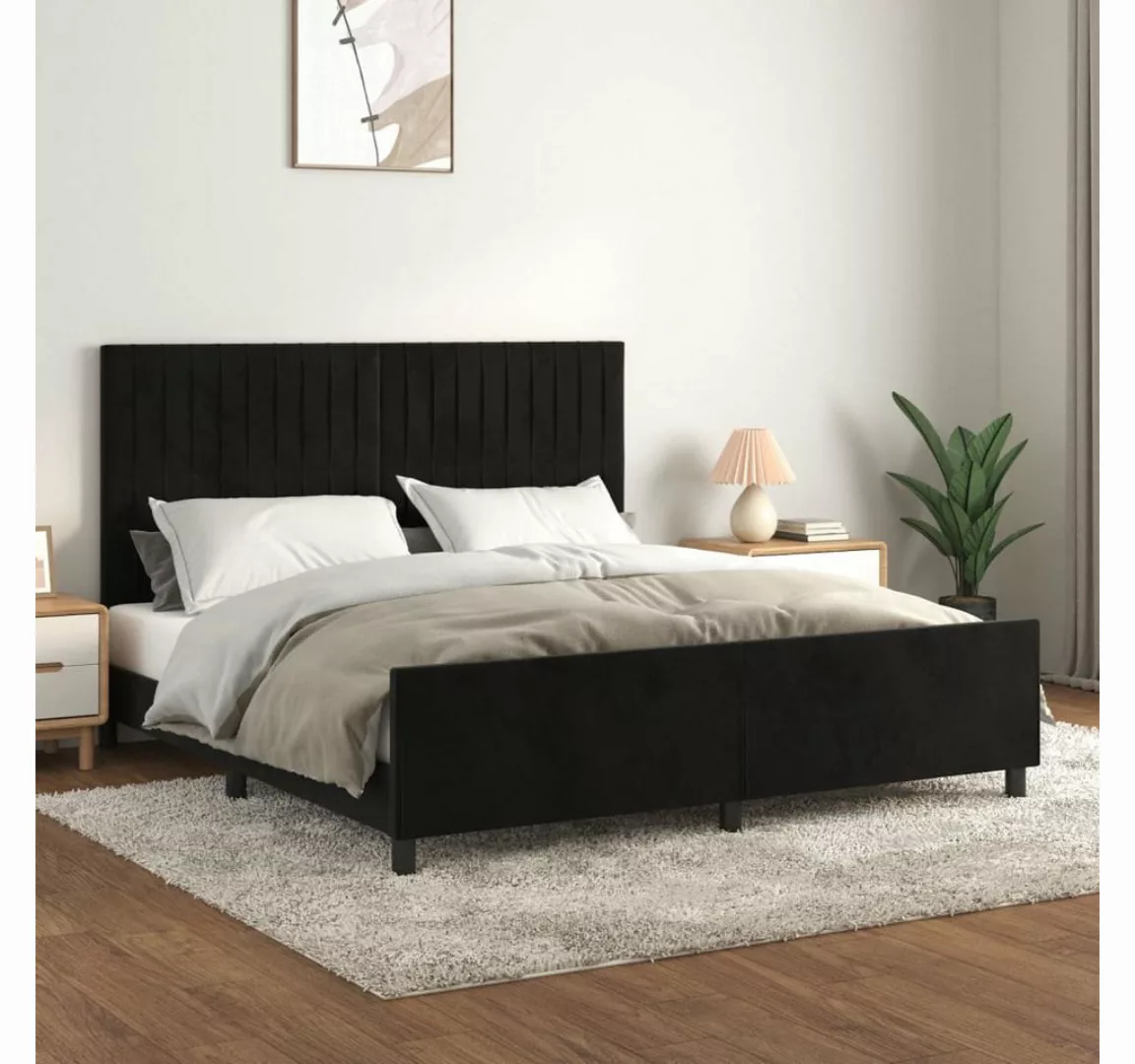 vidaXL Bettgestell Bettrahmen mit Kopfteil Schwarz 180x200 cm Samt Bett Bet günstig online kaufen