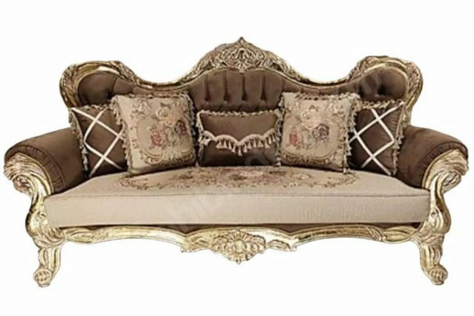 Xlmoebel Sofa Chesterfield Barock Dreisitzer Couch Sofa Couchen Stoff Gold, günstig online kaufen