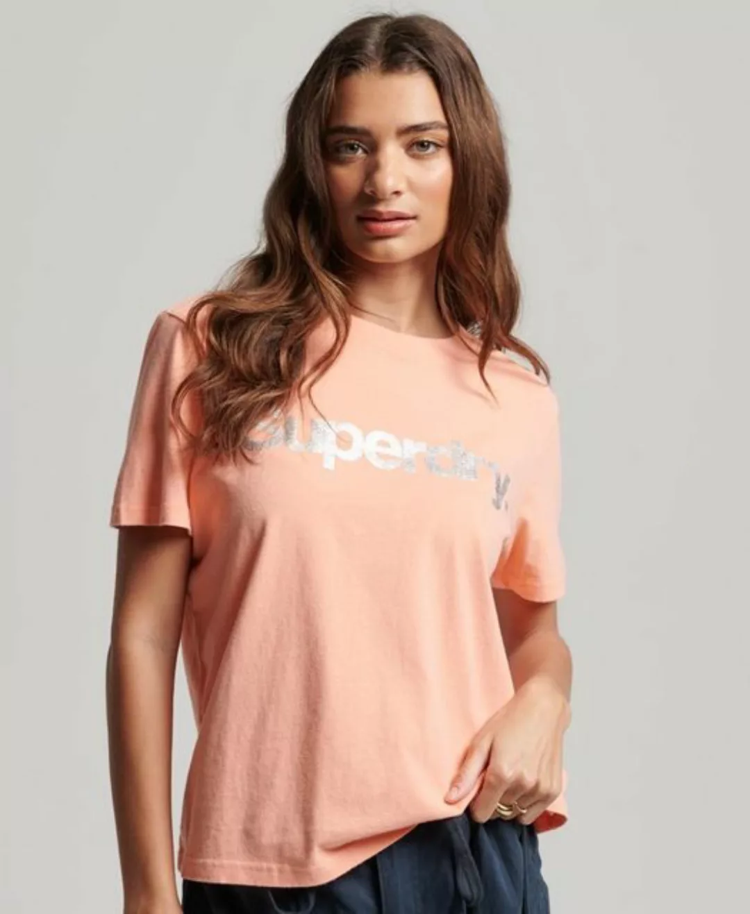 Superdry T-Shirt METALLIC CORE LOGO T SHIRT Papaya Punch Pink günstig online kaufen