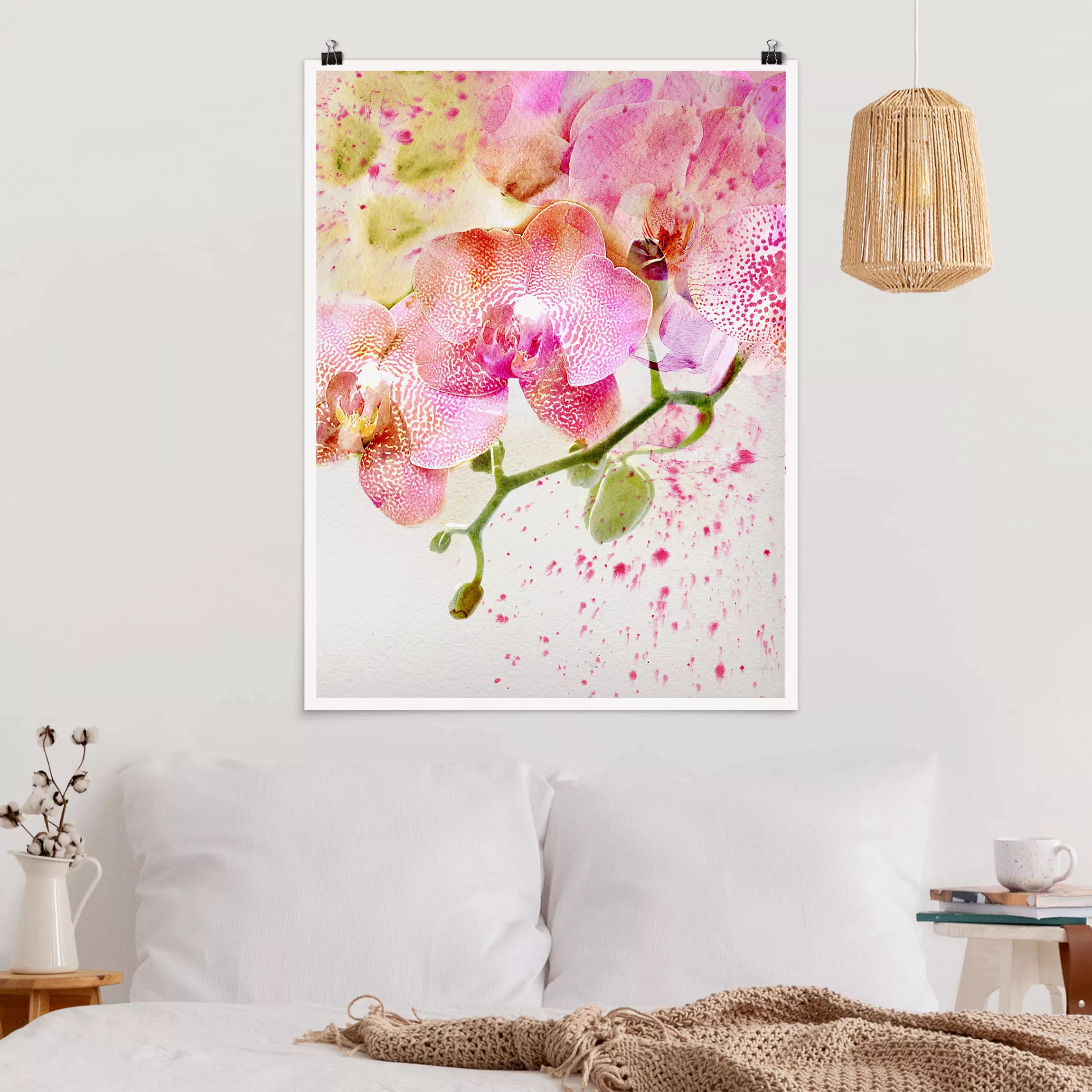 Poster Blumen - Hochformat Aquarell Blumen Orchideen günstig online kaufen