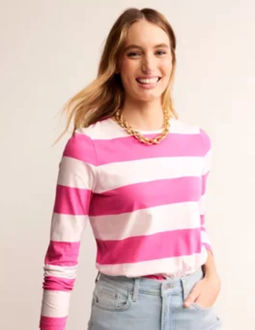 Bea Bretonshirt mit langen Ärmeln Damen Boden, Naturweiß Rosa Breite Streif günstig online kaufen