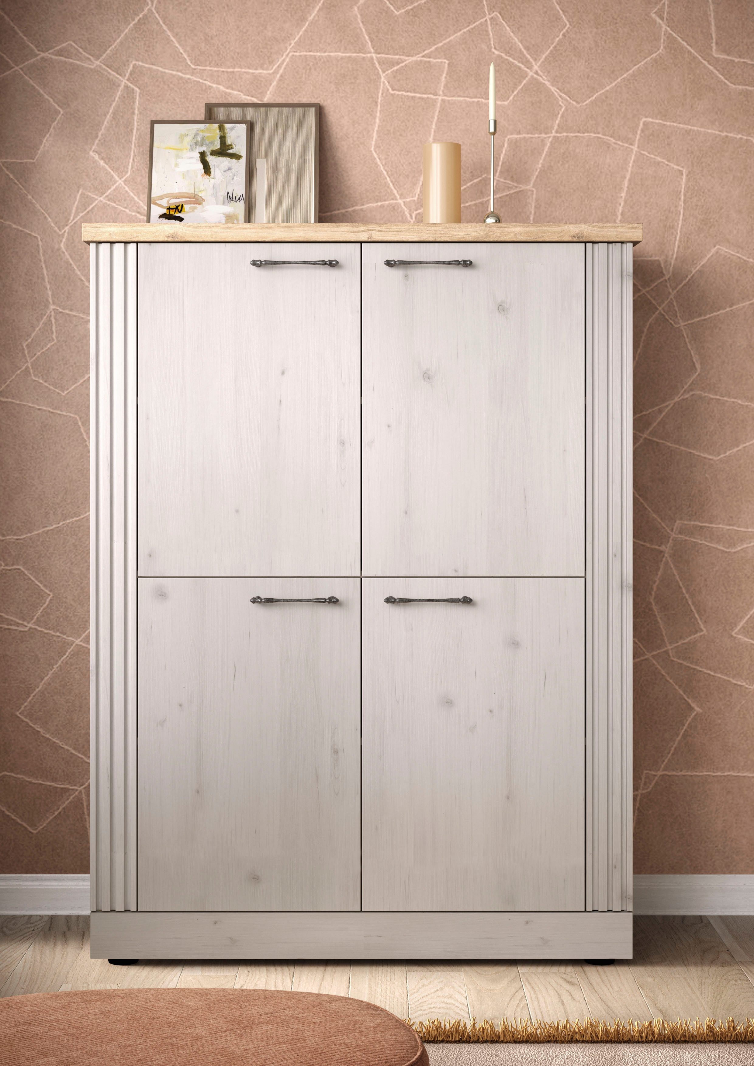 Home affaire Highboard "Country Höhe 160 cm u. Breite 118 cm, Kommode mit 4 günstig online kaufen