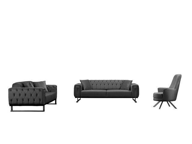 BENEDO MÖBEL Sofa Set Harmonie mit Metall-Kufen in Schwarz-Hochglanz, Spar- günstig online kaufen