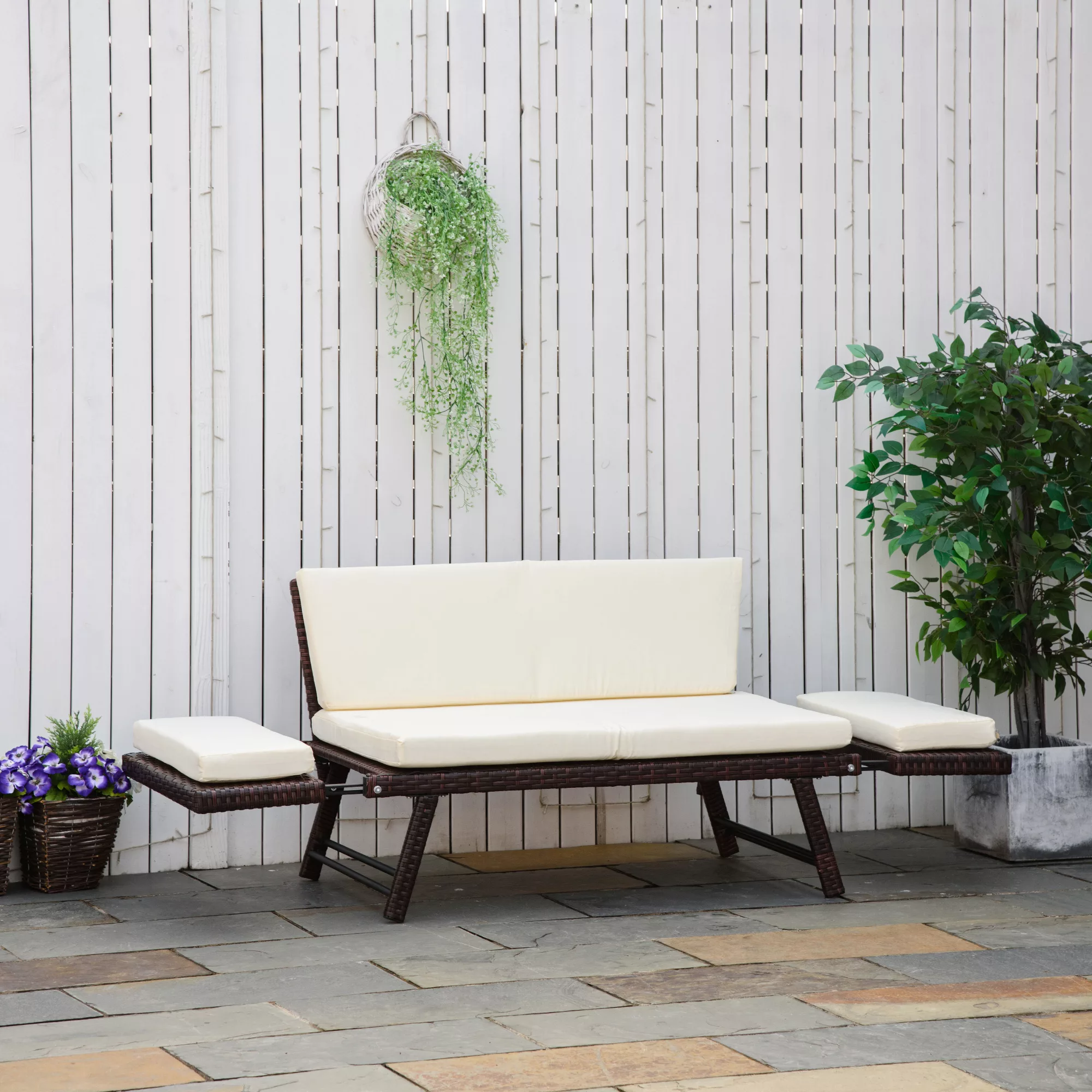 Outsunny Polyrattan Gartensofa 2 Sitzer Gartenmöbel Loungesofa Gartenbank G günstig online kaufen