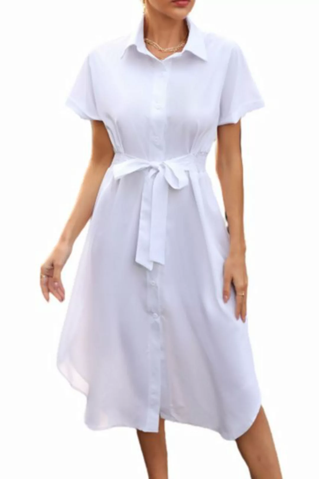 ENIX Etuikleid Damen-Hemdkleid mit Revers und kurzen Ärmeln und Knöpfen Som günstig online kaufen