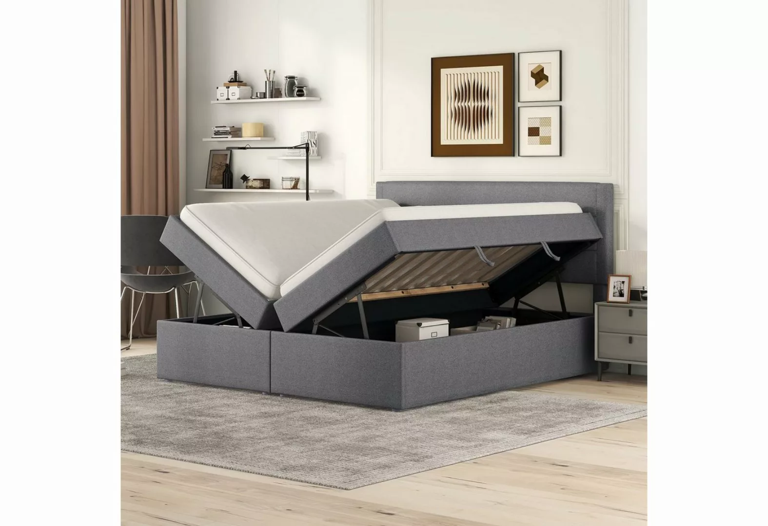 Ulife Polsterbett Doppelbett mit Lattenrost aus Metallrahmen,Großer Staurau günstig online kaufen