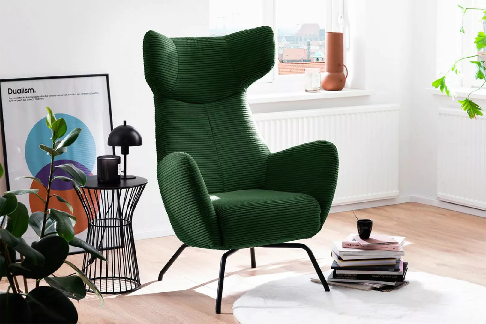 KAWOLA Sessel LOTTE Ohrensessel Cord smaragd günstig online kaufen
