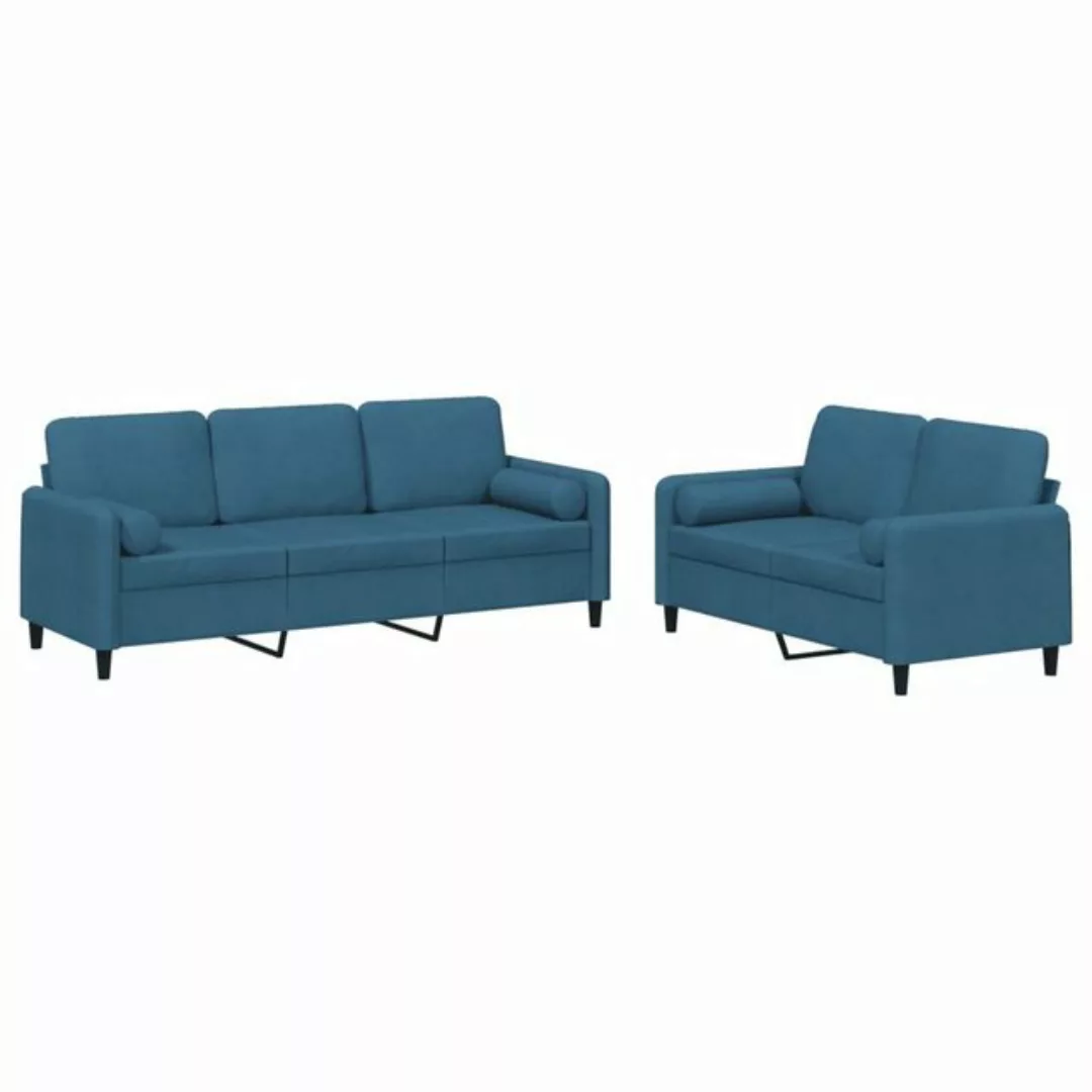 vidaXL Sofa 2-tlg. Sofagarnitur mit Kissen Blau Samt günstig online kaufen