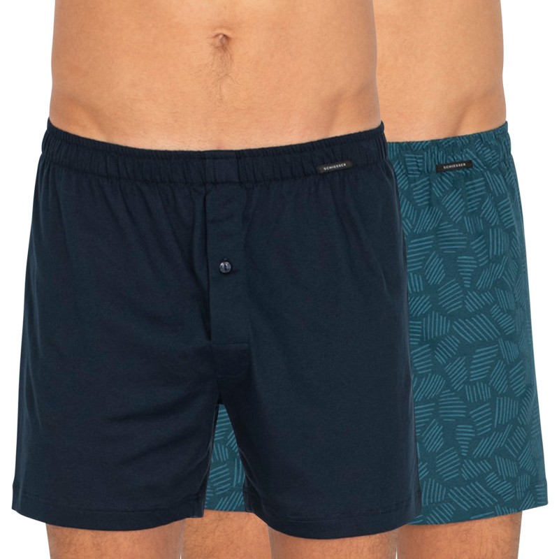 Schiesser 2-er Set Boxershorts Dunkelblau & Türkis gemustert günstig online kaufen