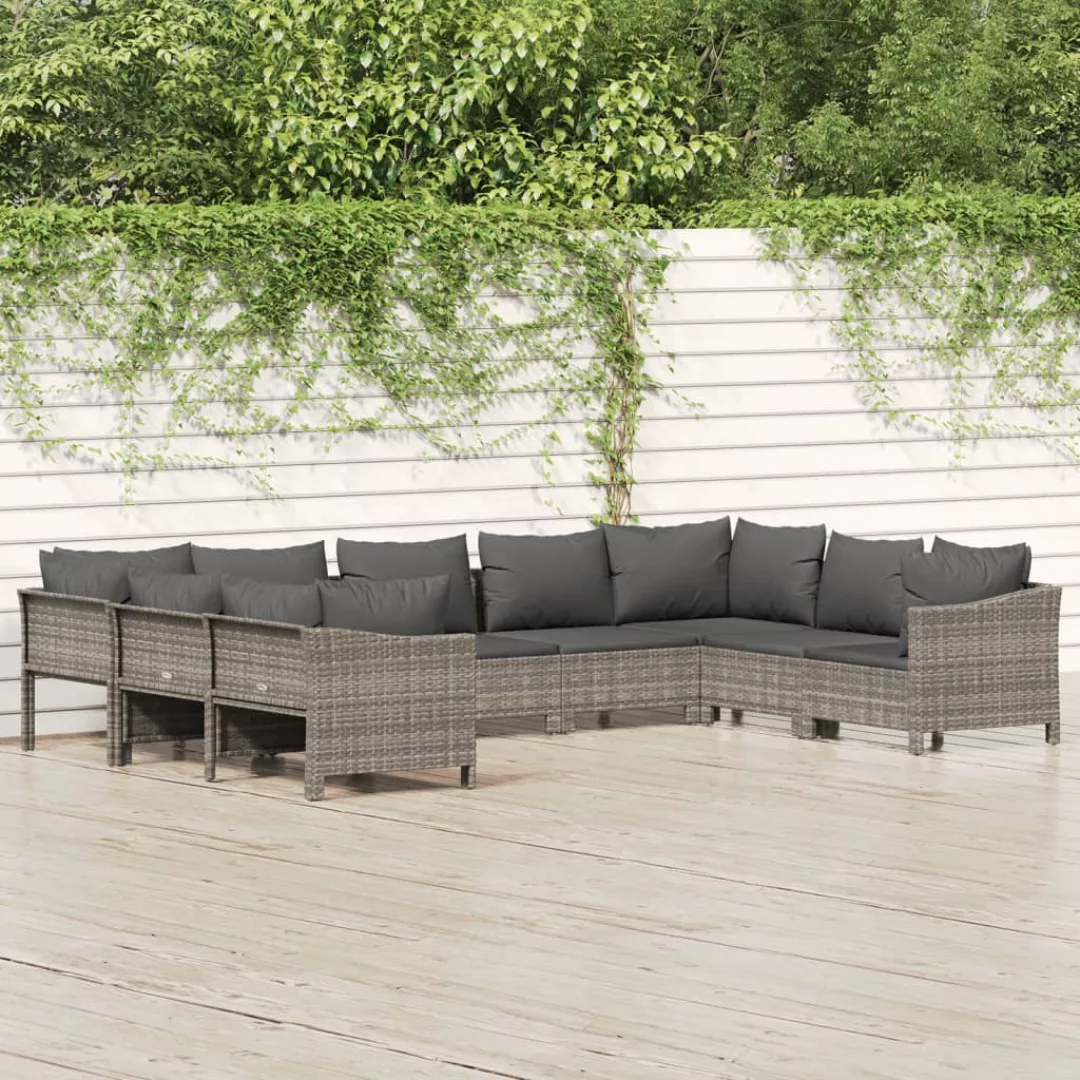 Vidaxl 9-tlg. Garten-lounge-set Mit Kissen Grau Poly Rattan günstig online kaufen