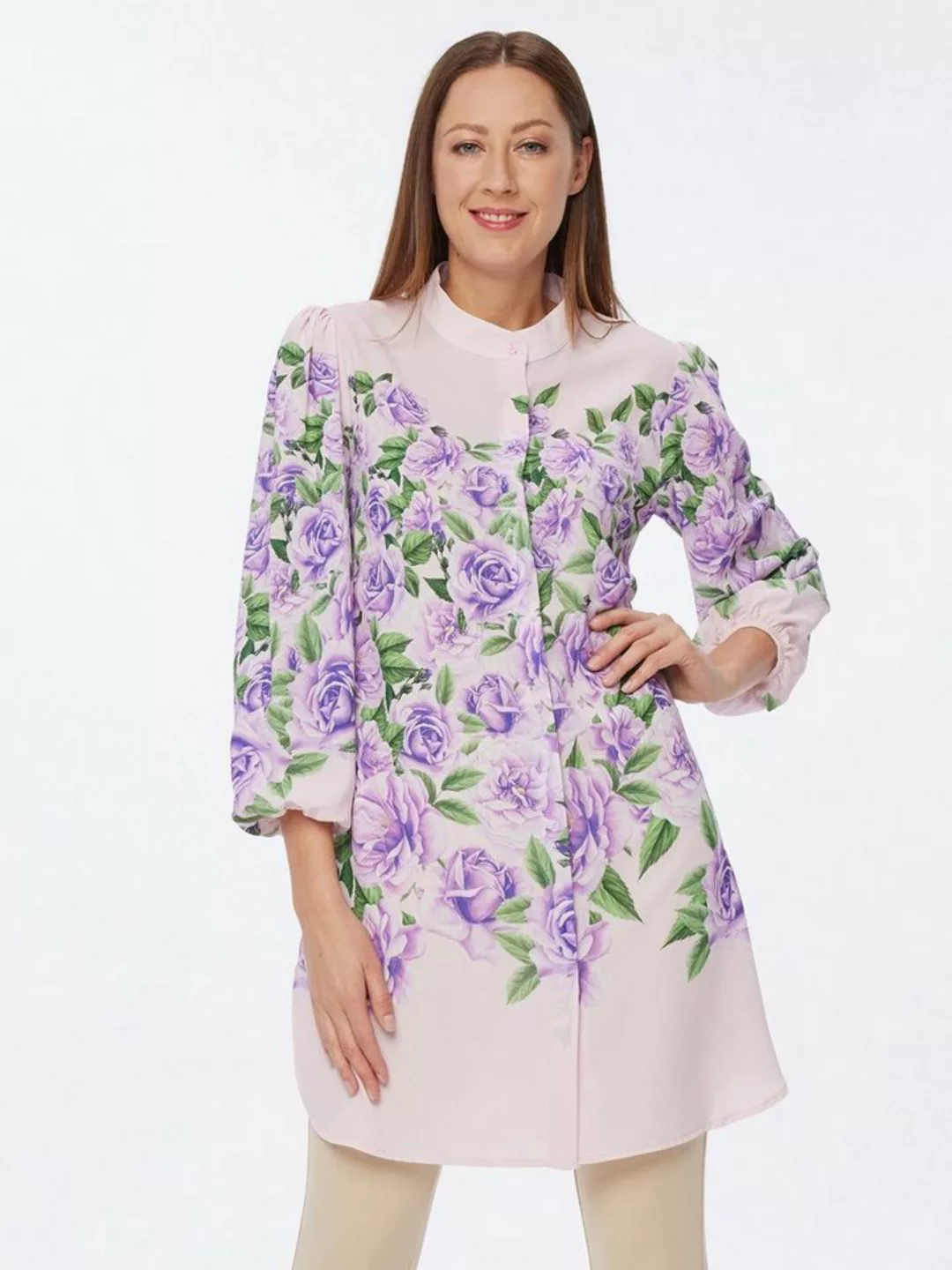 Sarah Kern Longbluse Shirtkleid figurbetont mit Floralprint günstig online kaufen